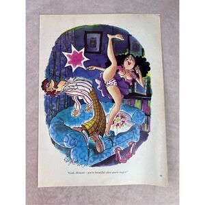 1980s Sexy Adult Cartoon Dinner Vintage Print Ad Poster Pinup Art Magazine Page